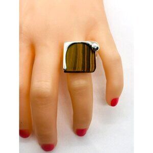 Tiffany & Co Elsa Peretti Sterling Silver Square Slab Tiger Eye 9.5